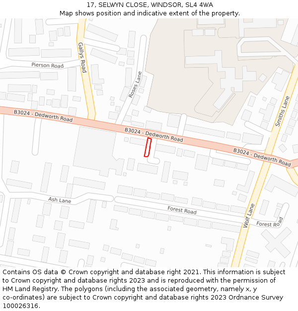 17, SELWYN CLOSE, WINDSOR, SL4 4WA: Location map and indicative extent of plot