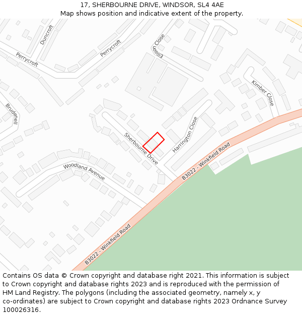 17, SHERBOURNE DRIVE, WINDSOR, SL4 4AE: Location map and indicative extent of plot