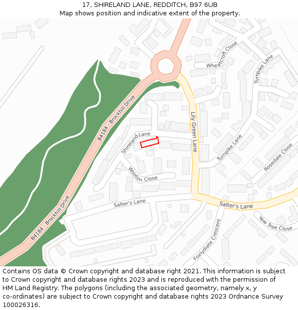 17, SHIRELAND LANE, REDDITCH, B97 6UB: Location map and indicative extent of plot