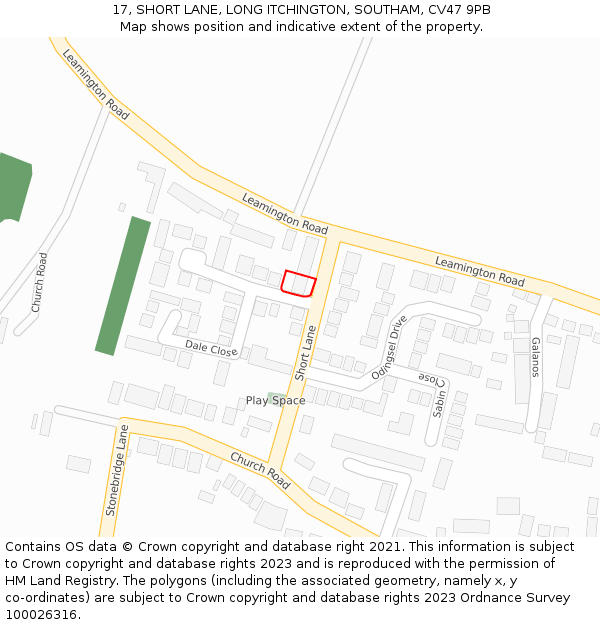 17, SHORT LANE, LONG ITCHINGTON, SOUTHAM, CV47 9PB: Location map and indicative extent of plot