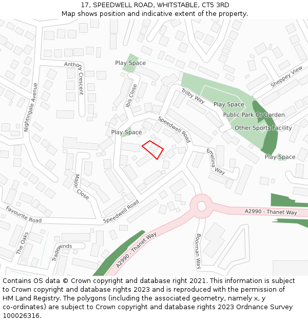 17, SPEEDWELL ROAD, WHITSTABLE, CT5 3RD: Location map and indicative extent of plot