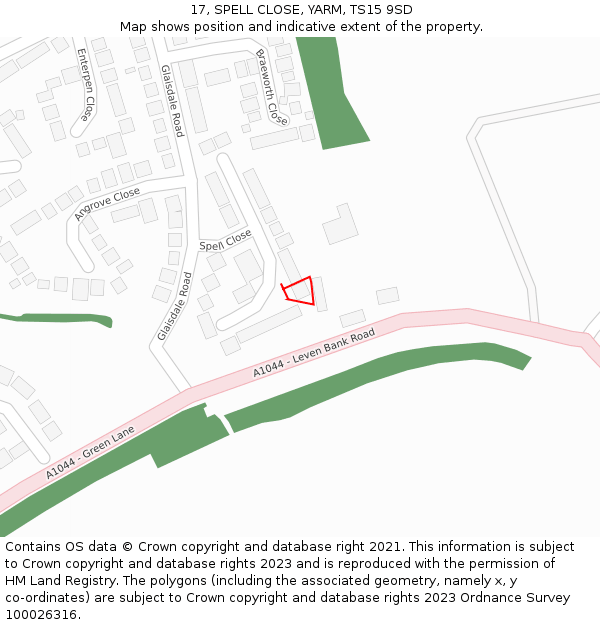 17, SPELL CLOSE, YARM, TS15 9SD: Location map and indicative extent of plot