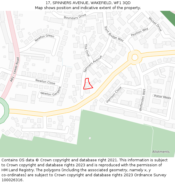 17, SPINNERS AVENUE, WAKEFIELD, WF1 3QD: Location map and indicative extent of plot