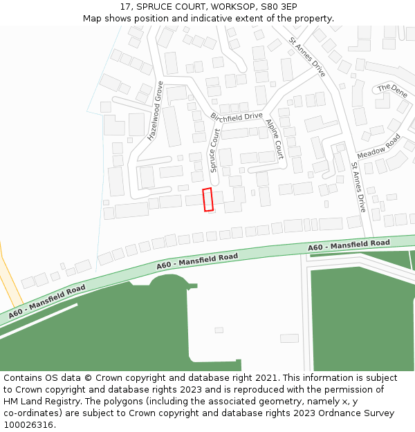 17, SPRUCE COURT, WORKSOP, S80 3EP: Location map and indicative extent of plot