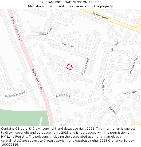 17, STANHOPE ROAD, WIGSTON, LE18 3SJ: Location map and indicative extent of plot