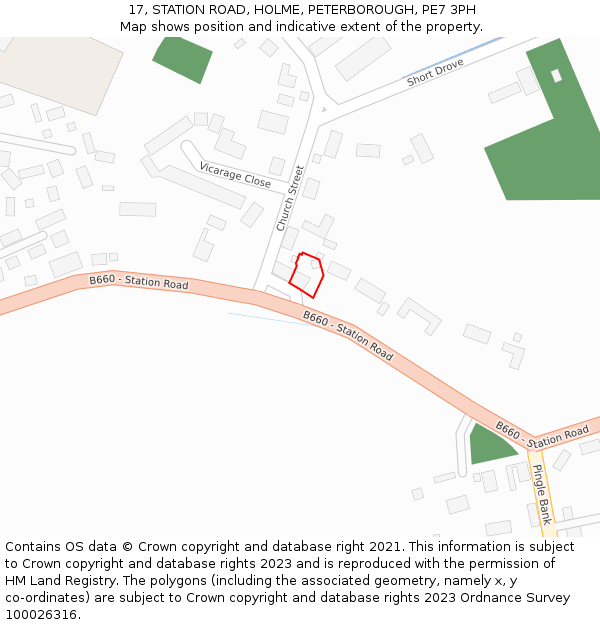 17, STATION ROAD, HOLME, PETERBOROUGH, PE7 3PH: Location map and indicative extent of plot