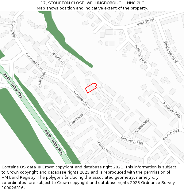 17, STOURTON CLOSE, WELLINGBOROUGH, NN8 2LG: Location map and indicative extent of plot