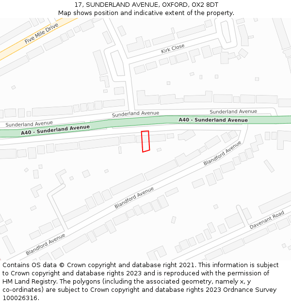17, SUNDERLAND AVENUE, OXFORD, OX2 8DT: Location map and indicative extent of plot