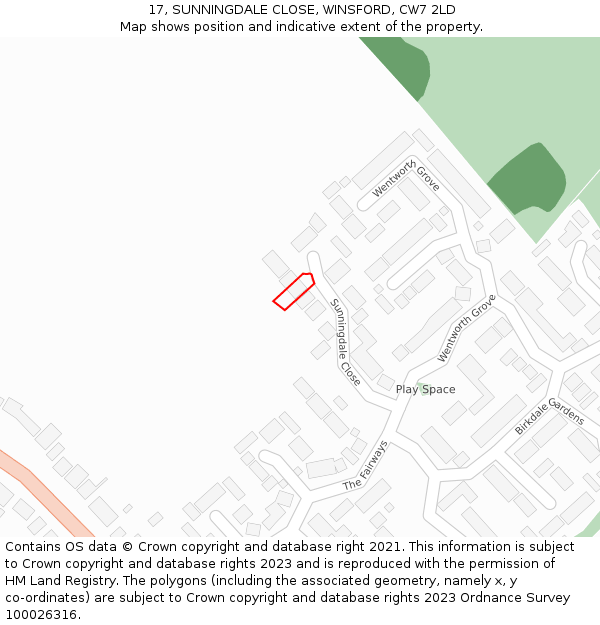 17, SUNNINGDALE CLOSE, WINSFORD, CW7 2LD: Location map and indicative extent of plot