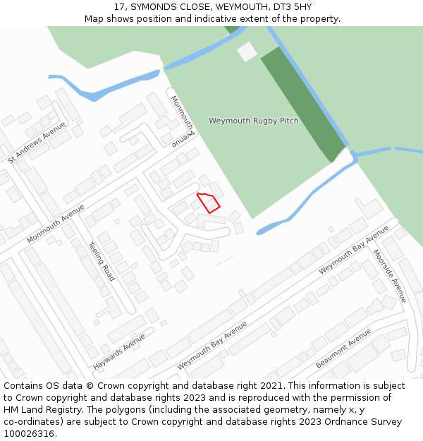 17, SYMONDS CLOSE, WEYMOUTH, DT3 5HY: Location map and indicative extent of plot