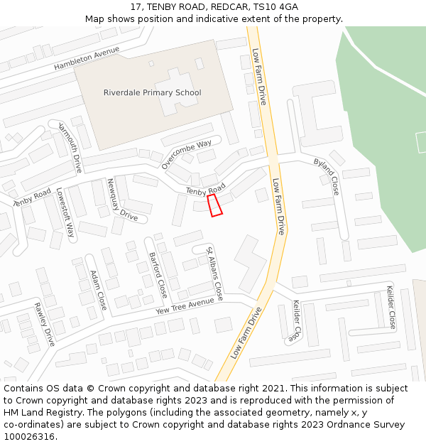 17, TENBY ROAD, REDCAR, TS10 4GA: Location map and indicative extent of plot