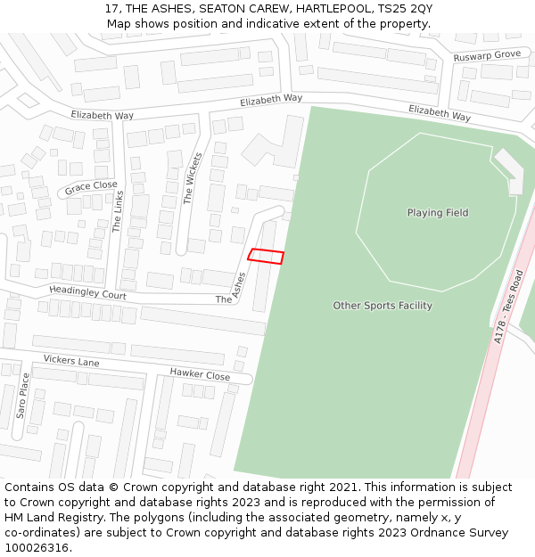 17, THE ASHES, SEATON CAREW, HARTLEPOOL, TS25 2QY: Location map and indicative extent of plot