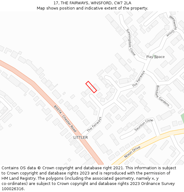 17, THE FAIRWAYS, WINSFORD, CW7 2LA: Location map and indicative extent of plot