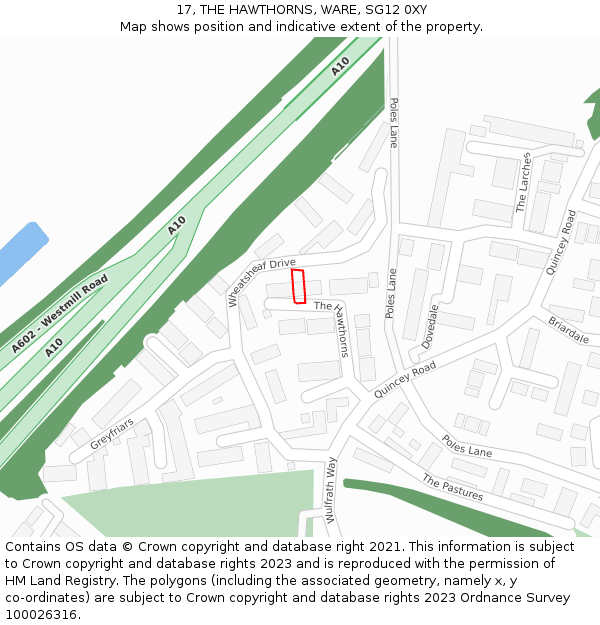 17, THE HAWTHORNS, WARE, SG12 0XY: Location map and indicative extent of plot