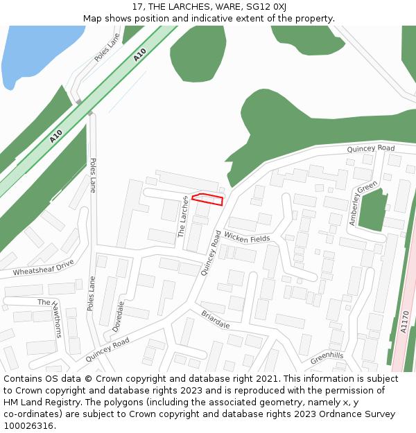 17, THE LARCHES, WARE, SG12 0XJ: Location map and indicative extent of plot