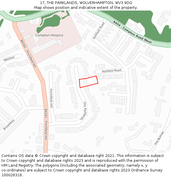 17, THE PARKLANDS, WOLVERHAMPTON, WV3 9DG: Location map and indicative extent of plot