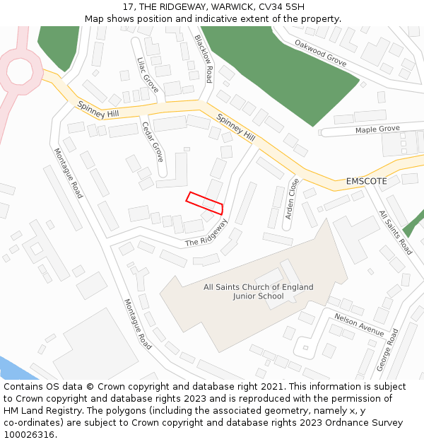 17, THE RIDGEWAY, WARWICK, CV34 5SH: Location map and indicative extent of plot
