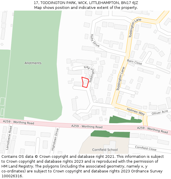 17, TODDINGTON PARK, WICK, LITTLEHAMPTON, BN17 6JZ: Location map and indicative extent of plot