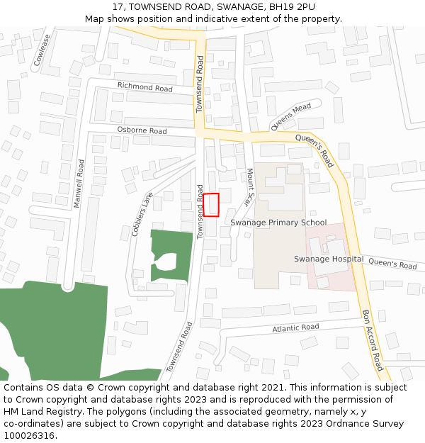 17, TOWNSEND ROAD, SWANAGE, BH19 2PU: Location map and indicative extent of plot