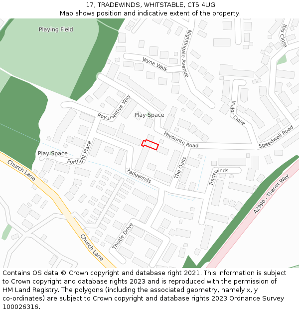 17, TRADEWINDS, WHITSTABLE, CT5 4UG: Location map and indicative extent of plot