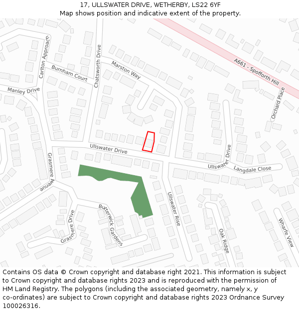 17, ULLSWATER DRIVE, WETHERBY, LS22 6YF: Location map and indicative extent of plot