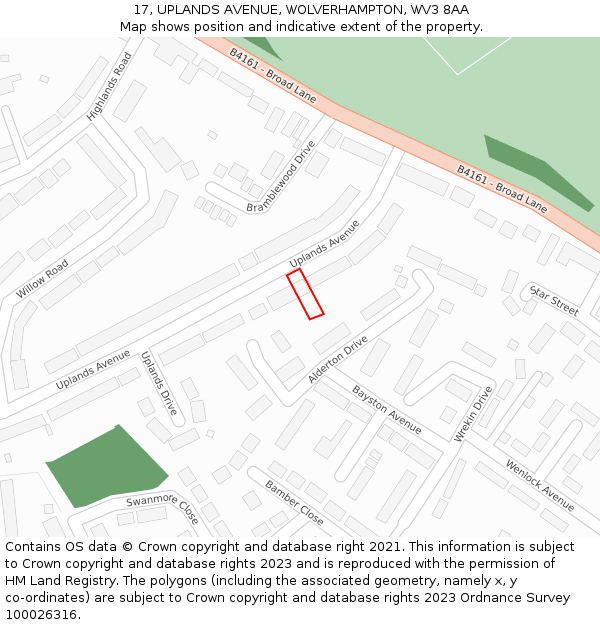 17, UPLANDS AVENUE, WOLVERHAMPTON, WV3 8AA: Location map and indicative extent of plot