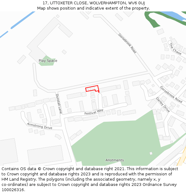 17, UTTOXETER CLOSE, WOLVERHAMPTON, WV6 0UJ: Location map and indicative extent of plot