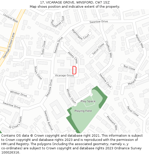 17, VICARAGE GROVE, WINSFORD, CW7 1SZ: Location map and indicative extent of plot