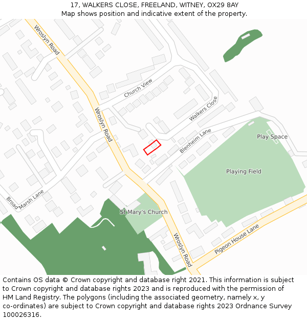 17, WALKERS CLOSE, FREELAND, WITNEY, OX29 8AY: Location map and indicative extent of plot