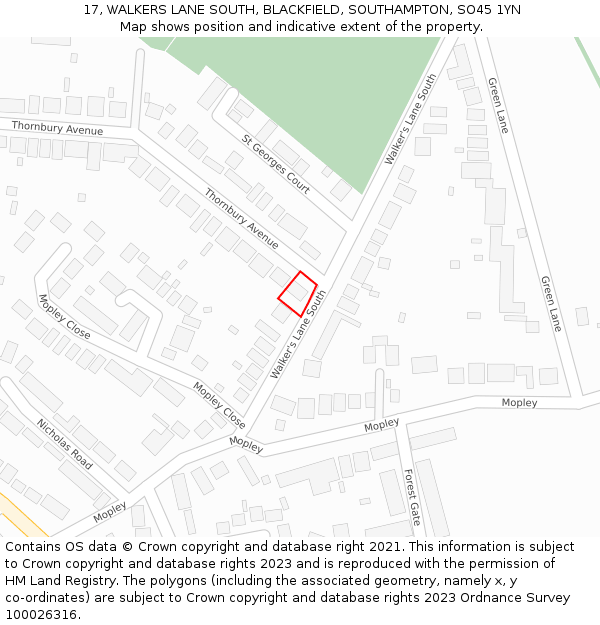 17, WALKERS LANE SOUTH, BLACKFIELD, SOUTHAMPTON, SO45 1YN: Location map and indicative extent of plot