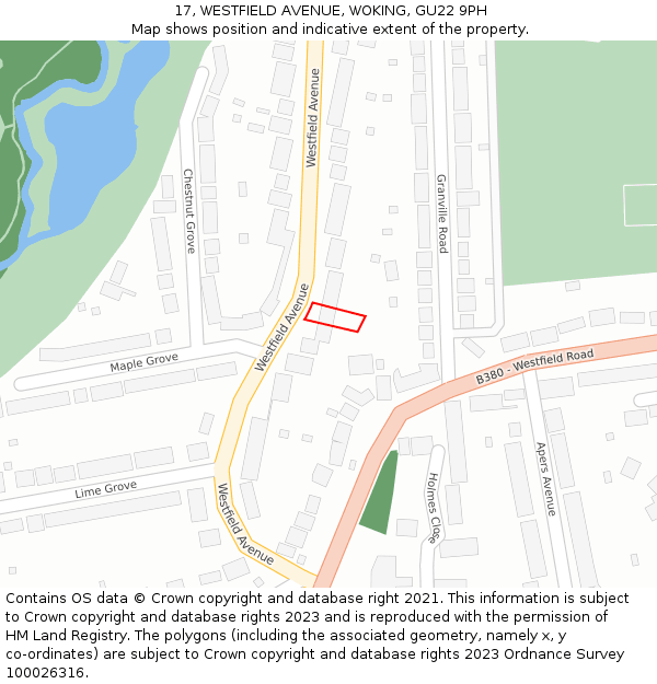 17, WESTFIELD AVENUE, WOKING, GU22 9PH: Location map and indicative extent of plot