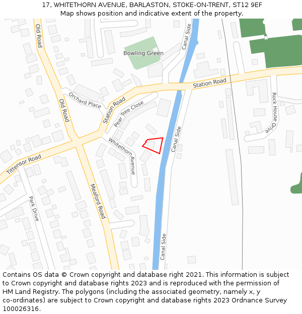 17, WHITETHORN AVENUE, BARLASTON, STOKE-ON-TRENT, ST12 9EF: Location map and indicative extent of plot