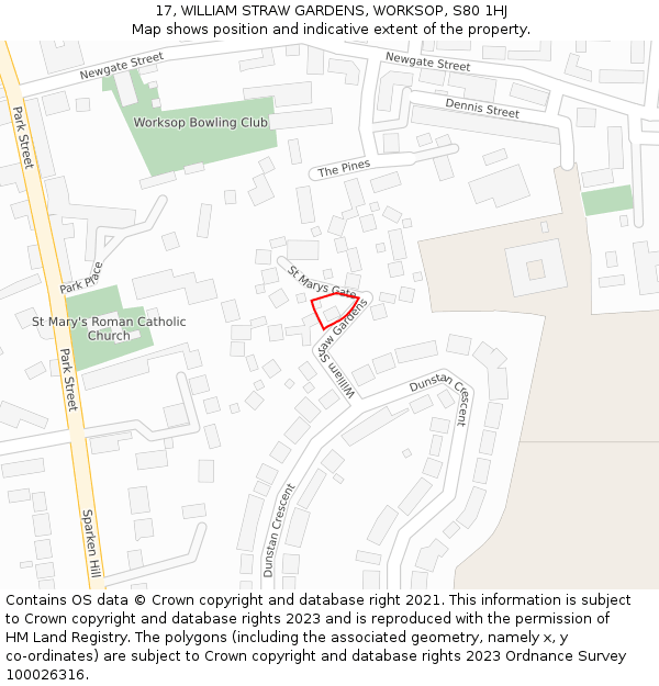 17, WILLIAM STRAW GARDENS, WORKSOP, S80 1HJ: Location map and indicative extent of plot