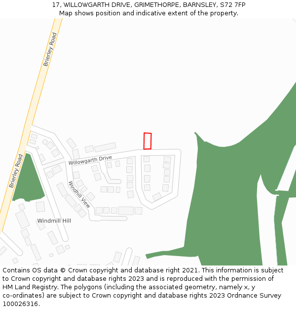 17, WILLOWGARTH DRIVE, GRIMETHORPE, BARNSLEY, S72 7FP: Location map and indicative extent of plot