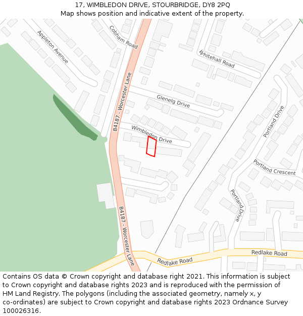 17, WIMBLEDON DRIVE, STOURBRIDGE, DY8 2PQ: Location map and indicative extent of plot