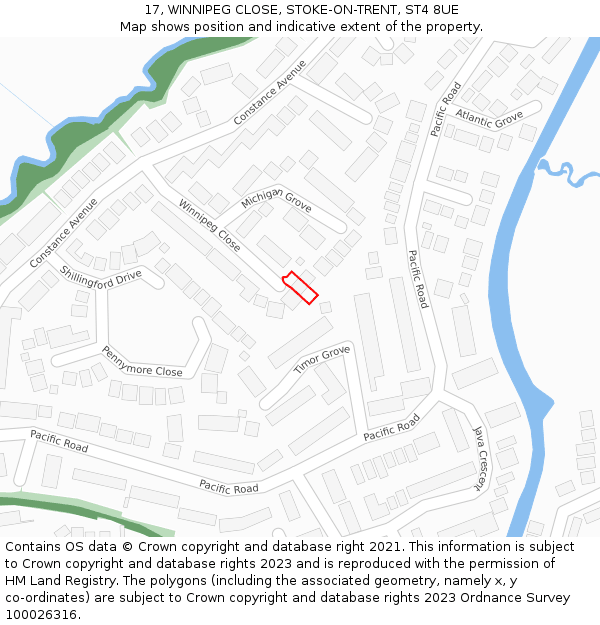 17, WINNIPEG CLOSE, STOKE-ON-TRENT, ST4 8UE: Location map and indicative extent of plot