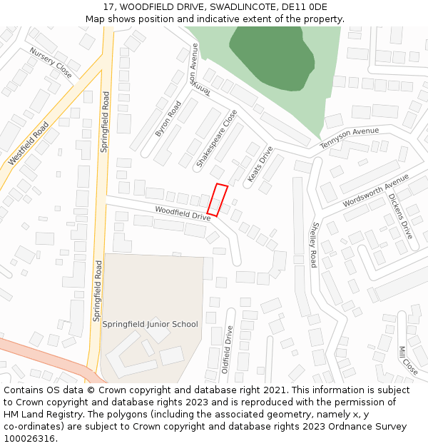 17, WOODFIELD DRIVE, SWADLINCOTE, DE11 0DE: Location map and indicative extent of plot