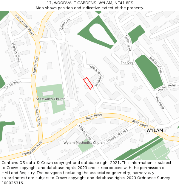 17, WOODVALE GARDENS, WYLAM, NE41 8ES: Location map and indicative extent of plot