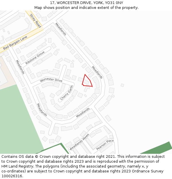 17, WORCESTER DRIVE, YORK, YO31 0NY: Location map and indicative extent of plot