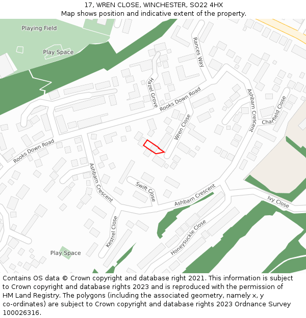 17, WREN CLOSE, WINCHESTER, SO22 4HX: Location map and indicative extent of plot