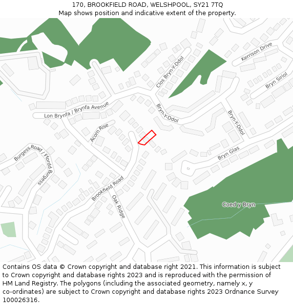 170, BROOKFIELD ROAD, WELSHPOOL, SY21 7TQ: Location map and indicative extent of plot