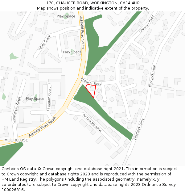 170, CHAUCER ROAD, WORKINGTON, CA14 4HP: Location map and indicative extent of plot