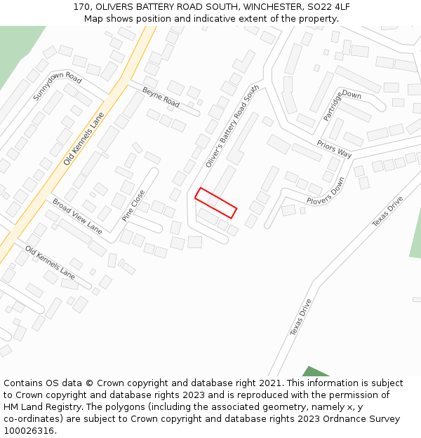 170, OLIVERS BATTERY ROAD SOUTH, WINCHESTER, SO22 4LF: Location map and indicative extent of plot