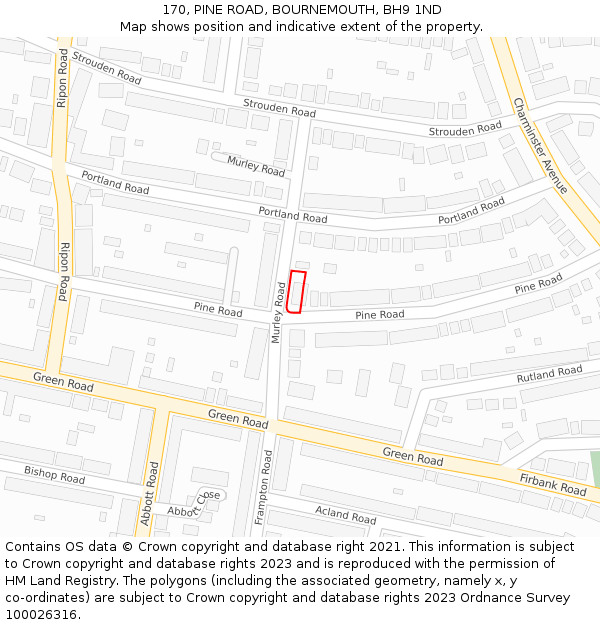 170, PINE ROAD, BOURNEMOUTH, BH9 1ND: Location map and indicative extent of plot