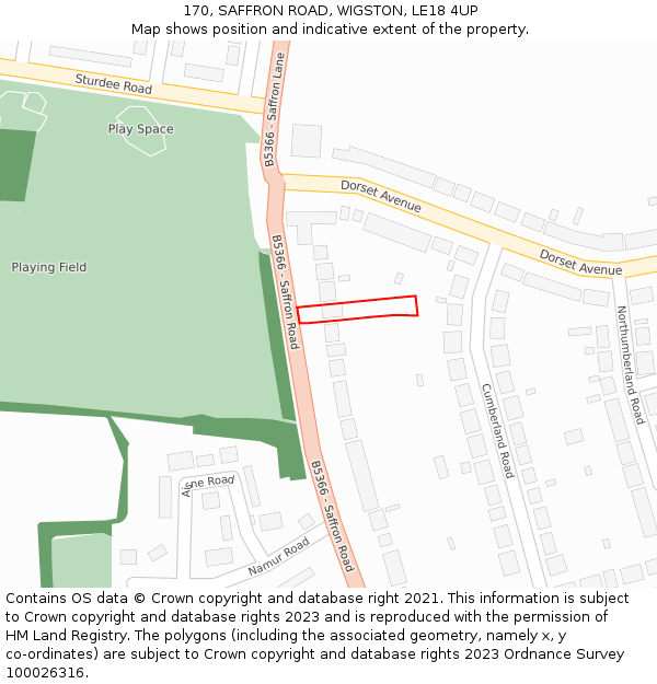 170, SAFFRON ROAD, WIGSTON, LE18 4UP: Location map and indicative extent of plot