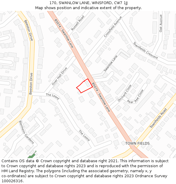 170, SWANLOW LANE, WINSFORD, CW7 1JJ: Location map and indicative extent of plot