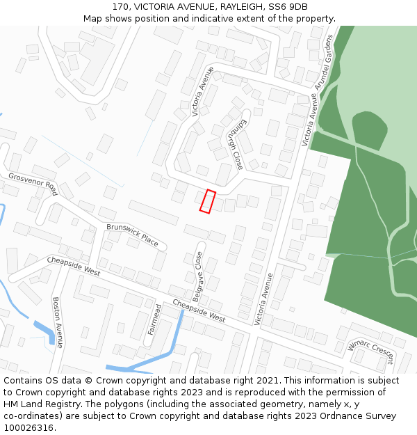 170, VICTORIA AVENUE, RAYLEIGH, SS6 9DB: Location map and indicative extent of plot