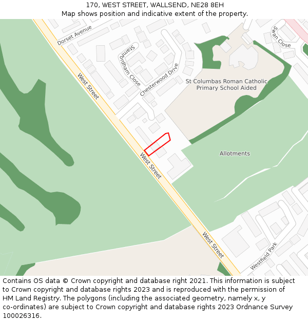 170, WEST STREET, WALLSEND, NE28 8EH: Location map and indicative extent of plot