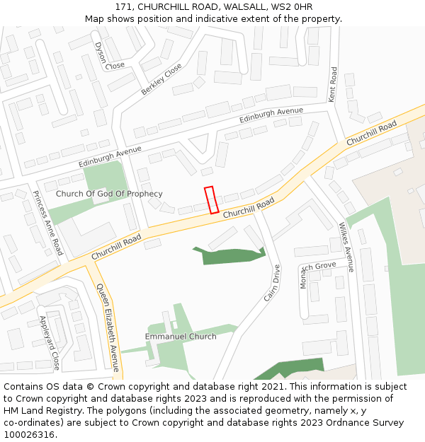 171, CHURCHILL ROAD, WALSALL, WS2 0HR: Location map and indicative extent of plot