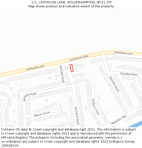 171, LINTHOUSE LANE, WOLVERHAMPTON, WV11 3TP: Location map and indicative extent of plot